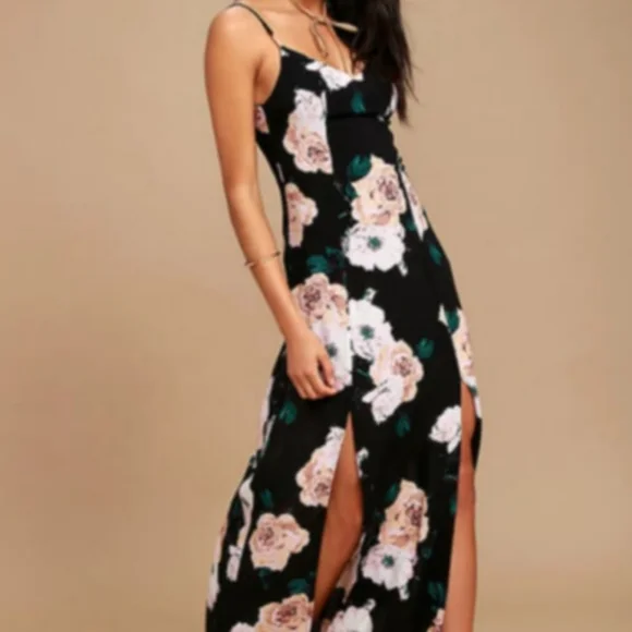 Floral Black Maxi Dress - Picture 1 of 6